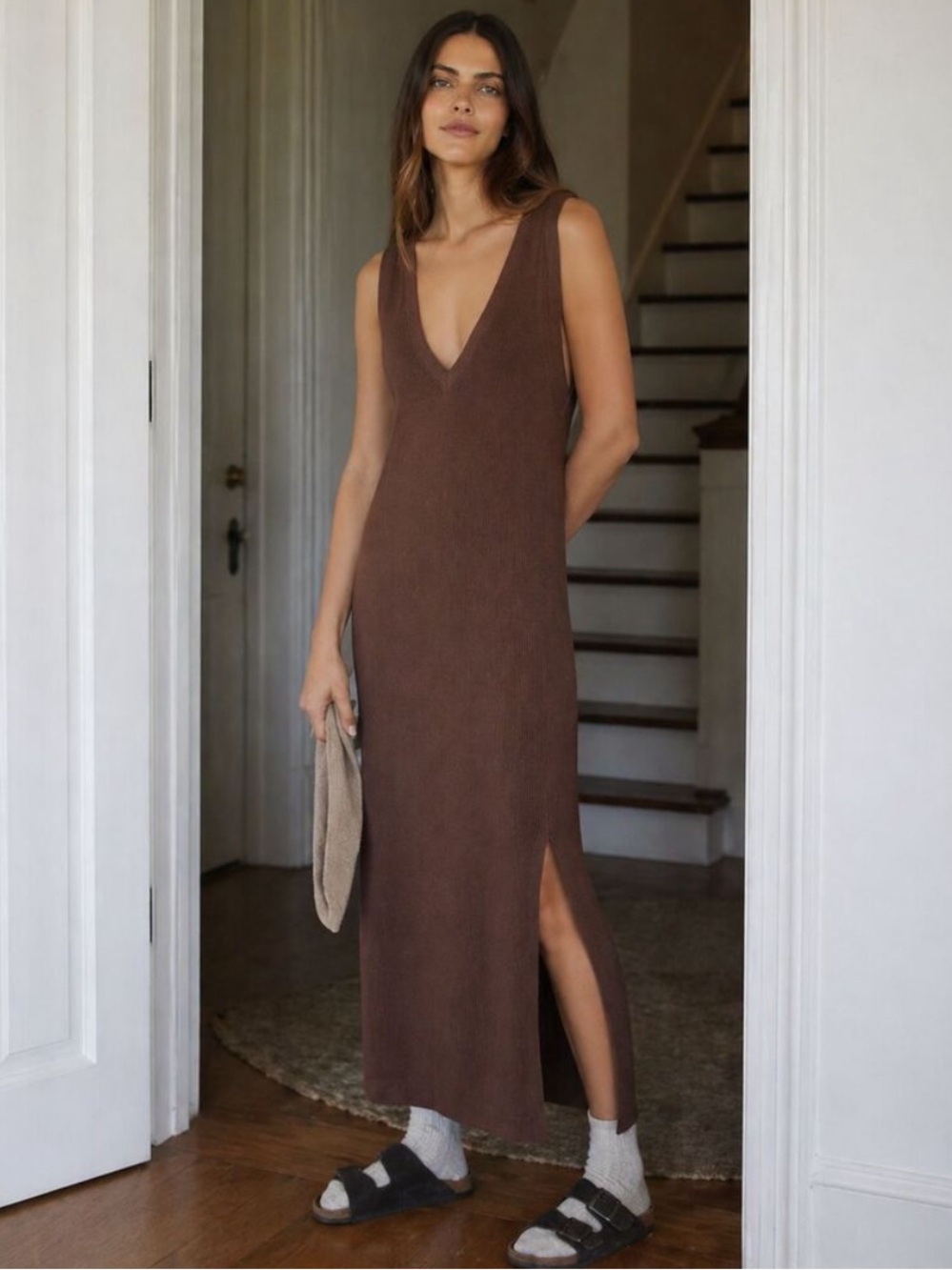 Daily Practice by Anthropologie Slim V-Neck Sleeveless Ribbed Maxi Dress Small